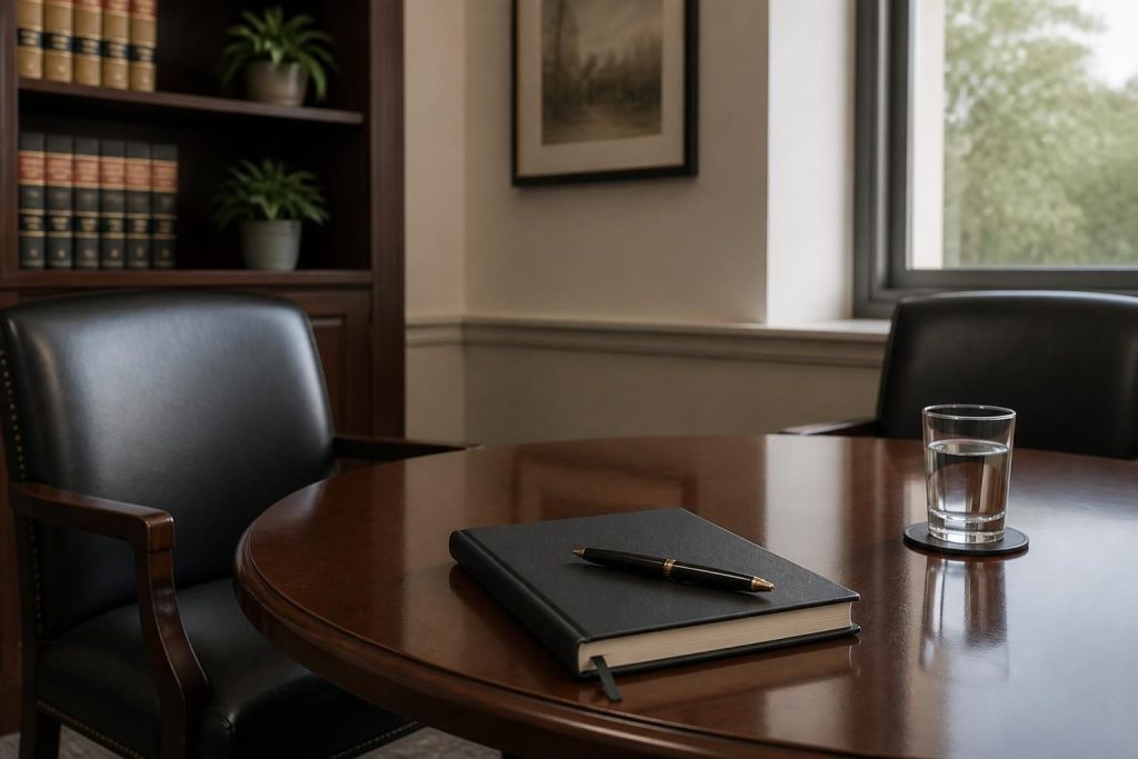 Neat client meeting setup in a polished law office interior